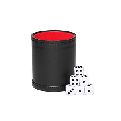 PU Leather Dice Cup Set, Felt Linning Dice Shaker for Yahtzee/Farkle/Bar Party Dice Games, Includes 16mm Dot Dices - color: Black With Red Interior