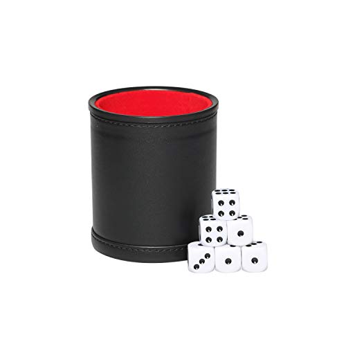 PU Leather Dice Cup Set, Felt Linning Dice Shaker for Yahtzee/Farkle/Bar Party Dice Games, Includes 16mm Dot Dices - color: Black With Red Interior