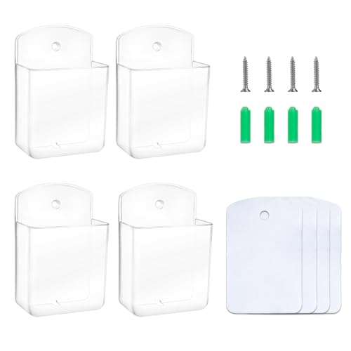 4 PCS Remote Control Holders Wall Mount, Self Adhesive TV Air Conditioner Remote Control Holder, Wall Mount Storage Box Organizer Wall Pen Holder Storage for Home Office School (Clear, 4) - color: Clear, size: 4