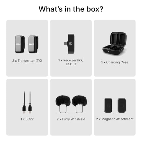 RØDE Wireless Micro - Compact Wireless Microphone, Two Mics with Charge Case for Smartphone Content Creation - USB-C, Black | Ultra-Compact Smartphone Wireless Kit: 2 Clip-on Transmitters, USB-C Receiver, Pocket Charge Case-Up to 21 Hr - color: Black