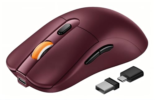 ProtoArc EM15 USB C Mouse, Tri-Mode Bluetooth Mice for Laptop, Wine Red | 68g Ultra-Light, Full-Size Ergonomic Design, Silent Clicks, Rechargeable, Dual Receivers (Type-C & USB-A), for Windows, Mac - color: Wine Red