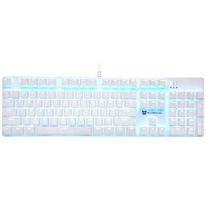 Merdia 104 Keys Full Size Mechanical PC Gaming Keyboard | Brown Switch Hot Swappable White Mechanical Wired Computer Keyboards | Ice Blue LED Backlit 104 Keys US Layout Light Up Wired Gaming Keyboard - color: Brown Switch White