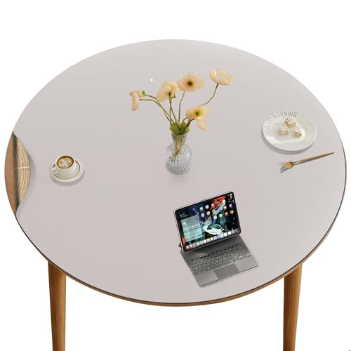 CENNBIE 54 Inches Round Cork Leather Dining Table Mat (Cream) | Heat & Water Resistant, Non-Slip Cork Base, Cut-to-Fit 42-54" Round Tables, Protects Dining from Spills , Easy Clean - color: Cream, size: 54" (Round)