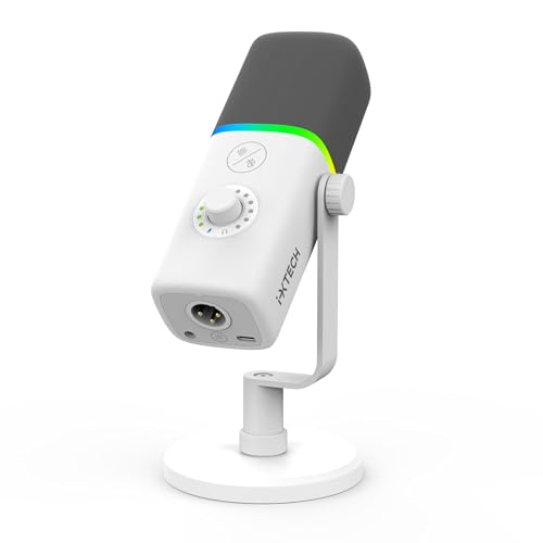 IXTECH Gaming USB Microphone for PC, Noise Cancellation Condenser Mic for Podcasts and Video Streaming with Tripod Stand, Pop Filter, Shock Mount, Gain Control, RGB Lights, Quiet Mute Button (White) - color: IX-MIC02 White, style: Condenser Mic