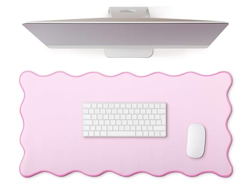 Hahafelt Scalloped Desk Mat Large Desk Pad Cute Coquette Table Mat Back to School Preppy Table Make up Pad Nonslip Graduation Gift with Stitching Waterproof Gaming(Pink,23.6 x 13.8 Inches) - color: Pink, size: 23.6 x 13.8 Inches
