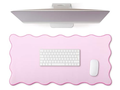 Hahafelt Scalloped Desk Mat Large Desk Pad Cute Coquette Table Mat Back to School Preppy Table Make up Pad Nonslip Graduation Gift with Stitching Waterproof Gaming(Pink,23.6 x 13.8 Inches) - color: Pink, size: 23.6 x 13.8 Inches