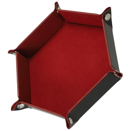 Uonlytech Hexagonal Folding Dice Tray PU Material Organizer for Tabletop Games Party Accessories Storage Box with Velvet Lining in Dark Crimson for Home and Game