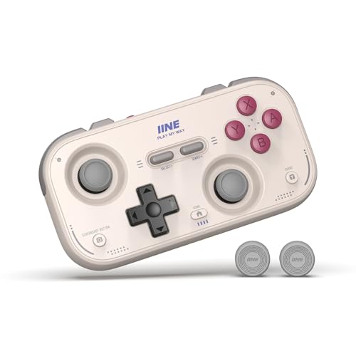 IINE Retro Pocket Game Controller with Hall Effect Joysticks, Switch 1 & 2 Compatible, Wireless Gamepad for Steam Deck, PC, Android, iOS, Customizable D-Pad, Vibration & Motion Control (Grey) - color: Grey