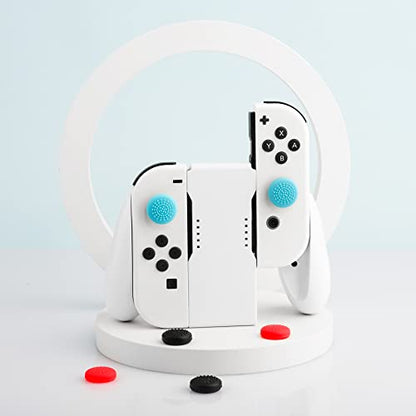 GLDRAM Joypads Charger for Nintendo Switch & Switch OLED Accessories, Switch Controller Charging Grip with LED Indicator, Charging Cable and 6 Thumb Caps, Charger Dock Stand-White