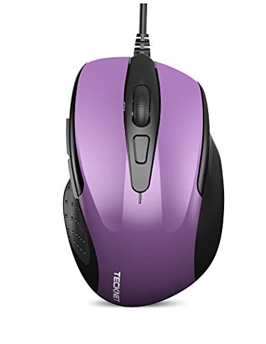 TECKNET USB Wired 6-Button Mouse with 4 Adjustable DPI, Optical Computer with Ergonomic Design and 5FT Cord for Laptop, Chromebook, PC, Desktop, Mac, Notebook - Purple - color: Purple