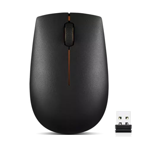 Lenovo 300 Wireless Mouse, Black, Computer Mouse for PC and Laptop with Windows, Ambidextrous Design, 2.4 GHz Nano USB Receiver, 12 Month Battery Life - color: Black