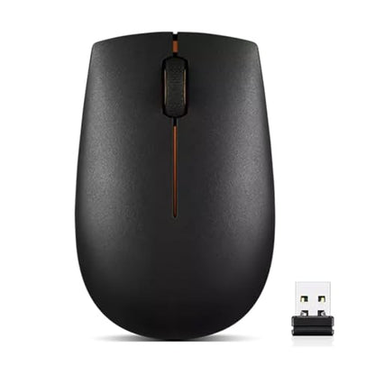 Lenovo 300 Wireless Mouse, Black, Computer Mouse for PC and Laptop with Windows, Ambidextrous Design, 2.4 GHz Nano USB Receiver, 12 Month Battery Life - color: Black