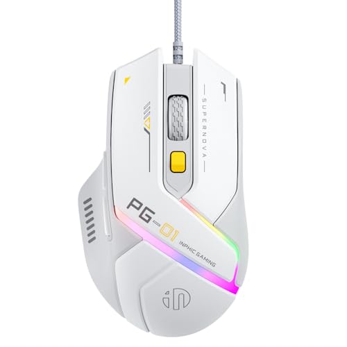 Uineer Lightweight Gaming Wired Mouse,12800 DPI Adjustable,6 Programmable Buttons,12 RGB Breathing Mice,Ergonomic USB Optical pc Gaming Mouse,for pc,Laptop and Desktop (White)