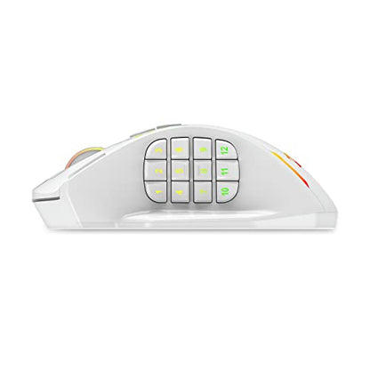 Redragon M913 Wireless RGB MMO Gaming Mouse 16000 DPI Remapping Keys | Cable-Free 0 Delay Dedicated for FPS Gamers, Redefine Keybinding Macro, Vibing Backlight, Ergonomic Grip Body Comfort - color: White, style: Wireless M913
