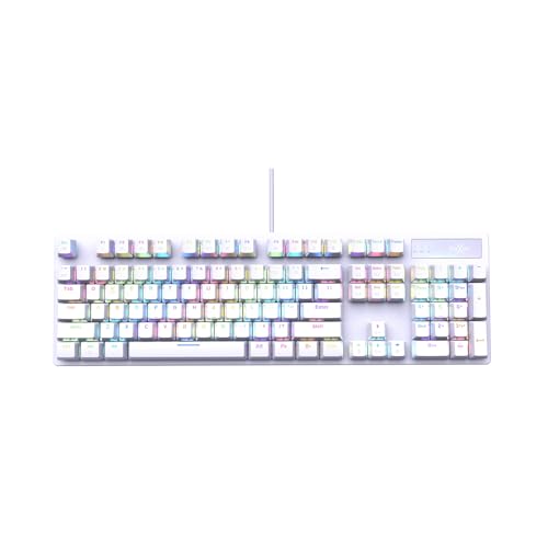 FOXXRAY HKM-88 Full-Size Mechanical Gaming Keyboard, Customizable Keys with Macro Support, RGB Backlit, Equipped with Outemu Red Switches, USB Plug and Play for PC - color: White/Red Switch