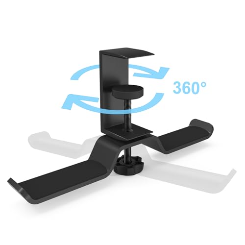 aceyoon Foldable Headphone Stand for Desk, Aluminum Headset Stand Clamp Hook Under Desk Space Save Mount, Headset Holder for Gaming Headphone, Office, Backpack, Bag, Purse Hanging (Black) - color: Dual Stand