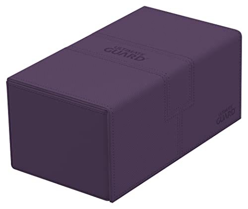 Ultimate Guard Twin Flip'n'Tray 200+, Deck Case for 200 Double-Sleeved TCG Cards + Dice Tray, Purple, Independent Magnetic Closure & Microfiber Inner Lining - color: Purple
