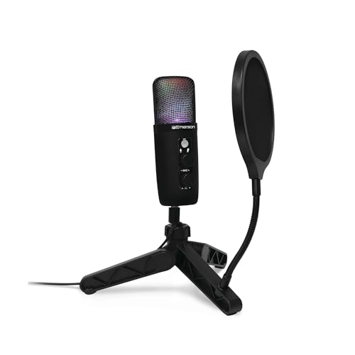 Emerson EAM-9052 USB Gaming & Streaming Condenser Microphone with LED Lighting and Pop Filter