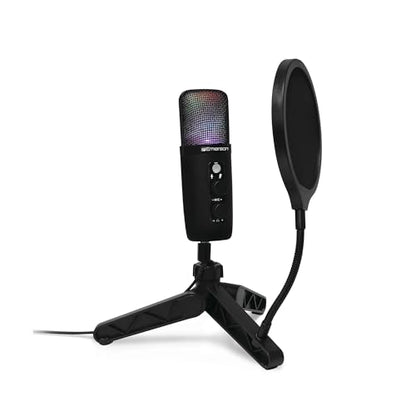 Emerson EAM-9052 USB Gaming & Streaming Condenser Microphone with LED Lighting and Pop Filter
