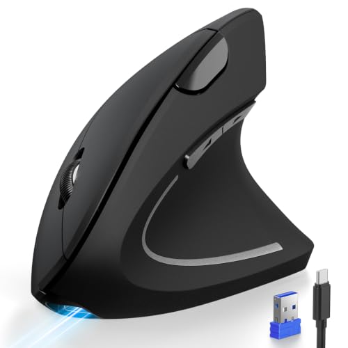 TECKNET Ergonomic Mouse Rechargeable Bluetooth - 4800 DPI Vertical Mice 6 Adjustable Levels, Wireless Optical Carpal Tunnel Mouse Right Hand, Multi Device for Laptop, PC, Computer, MacBook - Black - color: Black