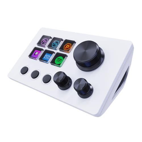 ActionRing Stream Controller Deck,Macro Keypad,Gaming Shortcut Keyboard | 6 Customizable Keys and 3 Dials,Trigger Actions for OBS/Twitch/YouTube,Workflow Controller,Compatible with Win/Mac(N3 White) - color: White