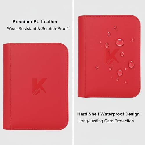 336 Card Binder, 4-Pocket Zipper Binder for Trading Cards, Side Loading Water-Resistant Album for MTG, TCG & Sports Cards (Red) - color: Card Binder 4 Pocket Red