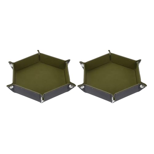 Dice Tray 10" PU Leather Velvet Folding Hexagon Dice Rolling Tray Holder Storage Box Perfect for RPG DND Table Games & Entryway & Nightstand Organizer (Dark Green, 2pcs) - color: Dark Green