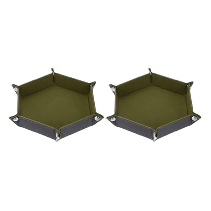 Dice Tray 10" PU Leather Velvet Folding Hexagon Dice Rolling Tray Holder Storage Box Perfect for RPG DND Table Games & Entryway & Nightstand Organizer (Dark Green, 2pcs) - color: Dark Green