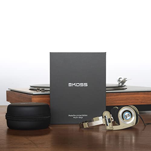 Koss Porta Pro Limited Edition Retro Style On-Ear Headphones, Rhythm Beige | In-Line Microphone, Volume Control and Touch Remote, Includes Hard Carry Case, Wired 3.5mm Plug - color: Rhythm Beige