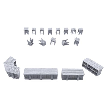Tavern Bar Furniture Set - DND Terrain - Tabletop RPG Scenery and Wargame Terrain 28mm Miniatures