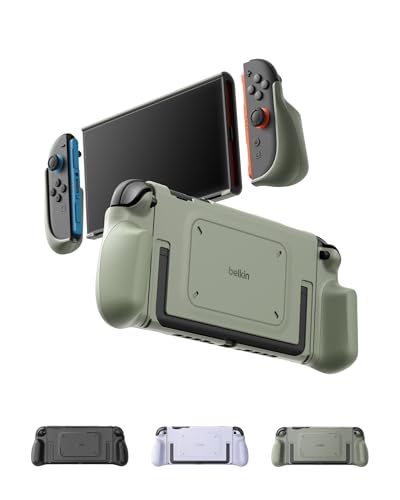 Belkin Nintendo Switch 2 Grip Case, Ergonomic, Dockable, Quick-Release Grip | Ergonomic Non-slip Protective Joy-Con Grip with Easy Joy-Con Removal, Dockable Quick-release Design, Built-in Kickstand - color: Olive, style: Grip