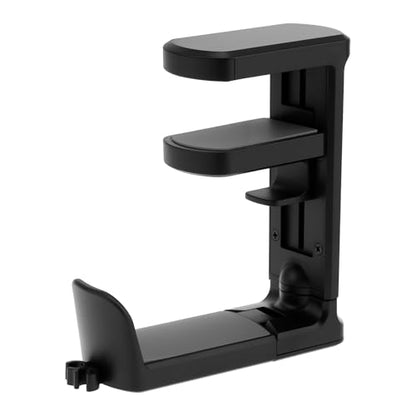 2pcs Under Desk Headphone Hanger Holder Utility Hook 360° Rotating Adjustable Clamp-on Earphone Hook Holder Mount Cable Clip Organizer Fit for PC Gaming Office Headset Hanger Gift (Black) - color: Black