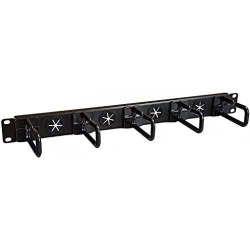 StarTech 1U 19in Horizontal Cable Manager, D-Ring, Steel (CABLMANAGERH) | Passthrough holes, 5 routing loops, Fits 2 or 4-post racks, M5 cage nuts and screws, EIA-310-E, 3.75in depth - style: 1U Horizontal w/Passthrough