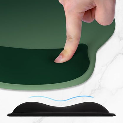 ITNRSIIET Ergonomic Mouse Pad with Wider Memory Foam Wrist Rest +17% - Curved Cushion Reduces Pressure 20%, Pain Relief, Non-Slip, Smooth, Cute Colors, 9.85 x 9 in, Deep Green Gradient - color: Deep Green Gradient