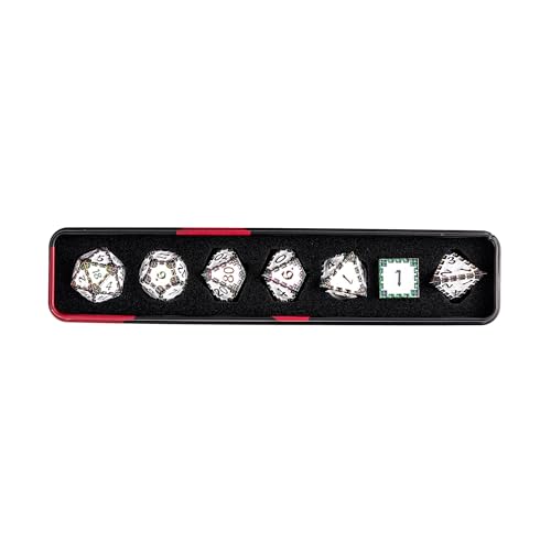 UDIXI Metal DND Dice Set Polyhedral Metal Dice Set D&D for Tabletop Games | 7-Pieces, Dragon Carved, Chain-edge Design, Metal Gift Box, DM Gift, for Dungeons and Dragons Role Playing Games - color: Chain Frame-colorful White