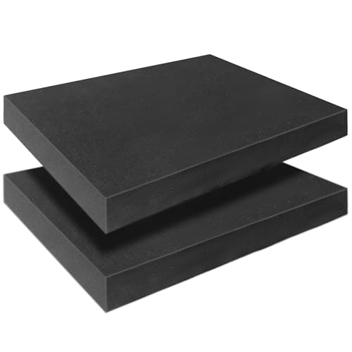 Black Polyurethane Foam Inserts for Cases, 2 Pcs 16 x 12 x 2 Inch, Cuttable Packing Padding for Tool Box, Camera, Crafts and Storage - size: 16x12x2inch