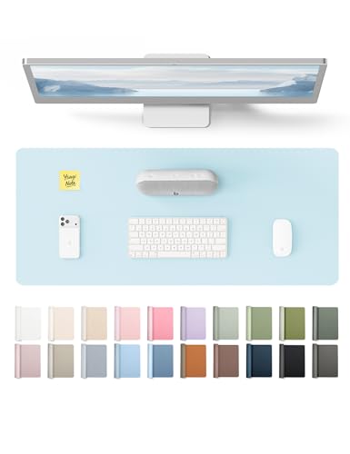 YSAGi Leather Desk Protector, Office Mat, Large Mouse Mat, Non-Slip PU Leather Blotter, Laptop Pad, Waterproof Writing Pad for Office and Home (Baby Blue, 23.6" x 13.8") - color: Baby Blue, size: 23.6" x 13.8"