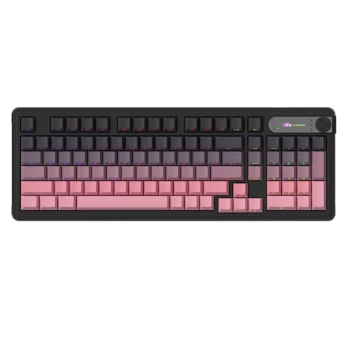 MageGee GK960 Wireless Keyboard, 98 Keys Tri-Mode BT/2.4G/Wired Membrane Gaming Keyboard, RGB Creamy Keyboard with Number Pad, Knob Control, Side Printed Keycaps, 4000mAh Battery - Black & Pink - color: Black & Pink