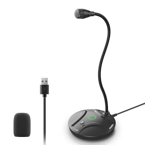 Plug & Play USB Computer Microphone, Flexible Gooseneck & Mute Button LED – Desktop Microphone for Gaming, YouTube, Streaming, Compatible with Windows/Mac (1.8m /6ft) - color: Black 1