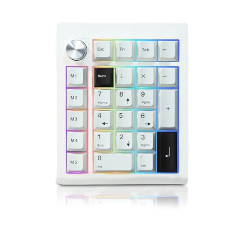FKZ GMK26 Mechanical Numpad,Gasket VIA Macro Numeric Keypad Hot Swap Wireless 2.4G/BT5.0/Wired USB-C RGB Backlit 26 Keys Mini Protable Number Keyboard Programmable for Win/Mac/Gaming (White) - color: White