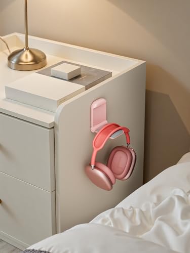 MAMUVIMO Headphone Stand, Headset Stand Foldable ＆ Sticky, Headphone Holder Hook Mount with Non-Slip Silicone, Adhesive Earphone Desk Hanger Clip Space-Saving for Airpods Max, All Earphones- Pink - color: Pink, size: 1 Pack