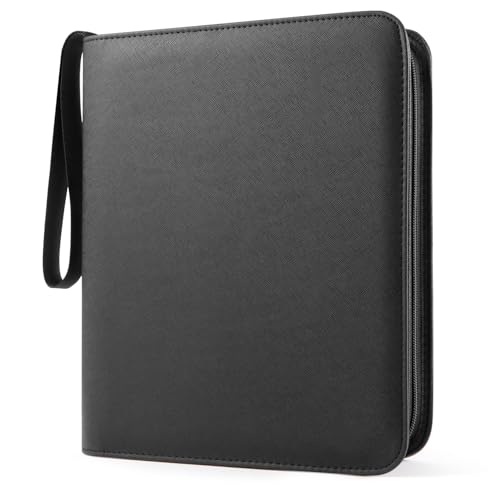 Top Loader Binder 4 Pocket for 144 Toploaders, Side Loading Toploader Binder for 3 x 4'' Rigid Cards with Zipper Closure, PU Leather Ringless 2x2 Card Binder for MTG/TCG/Sports/Games, Black - color: Black