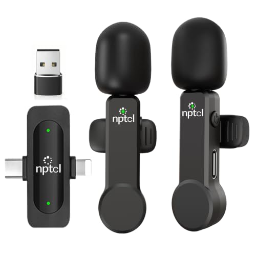 NPTCL Wireless Mini Microphone for iPhone PC, USB Type C Lavalier Lapel Mic | Selectable Noise Reduction, 8 Hour Battery Life, 75ft Cordless Recording for Content Creator, Video Recording Youtube Tiktok