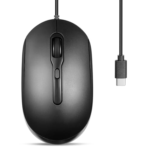 Perixx PERIMICE-222C USB Type C Wired Optical Mouse, 5.9 Ft Cable, Adjustable 1200/1600/2000 DPI, Silent Click, Ambidextrous, Black - style: USB Type-C