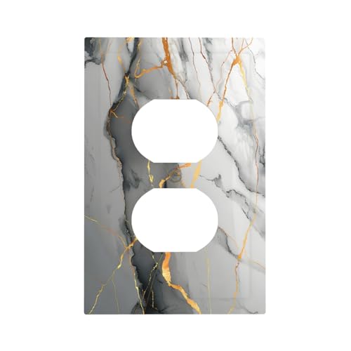 Decorative Outlet Covers Modern Abstract Grey Gold Marble Texture 1 Gang Duplex Light Switch Cover Plate Wall Plates for Electrical Outlets Switchplate Faceplate for Kitchen Home Decor - color: Grey Gold Marble, size: 1 Gang Duplex