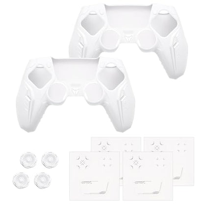PlayVital 2 Pack Silicone Skin Set for PS5 Controller - Charging Dock Compatible, Full Protection Case with Futuristic CyberMech Design, Soft Cover with Thumb Grips & Stickers - White - color: 2 White