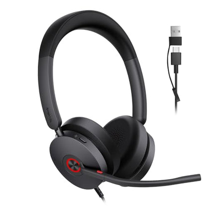 Yealink UH48 ANC Wired USB-C/A Headset, 6 AI Noise-Canceling Microphones | Teams/Zoom Certified, Stereo Headphones,Plug & Play for PC/Laptop/Phone, Hybrid Work & Home Office, Dynamic EQ, Call Control - color: USB-C/A (UC)