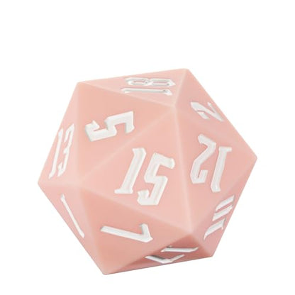 55mm Silicone D20 Dice, Large D20 Single 20 Sided DND Dice | Soft & Comfortable Touch, Perfect Bouncer, Stress Relief, Compatible with Dungeons and Dragons RPG Party Games - color: Pink W/White Numbers