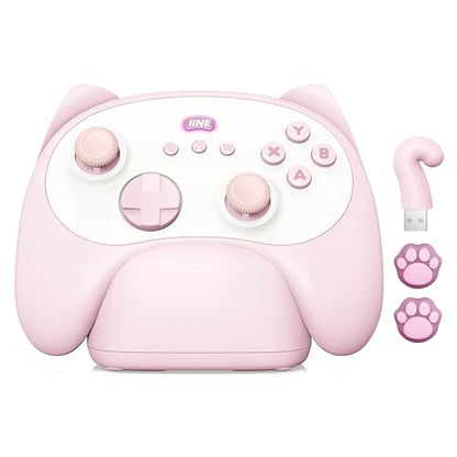 IINE Wireless Controller with Charging Dock – for PC, Switch, Android, iOS, Wireless & Wired Gamepad with Macro, Turbo, 6-Axis Motion, Rumble, Headphone Jack, Ergonomic Controller for Small Hands (Pink) - color: Pink