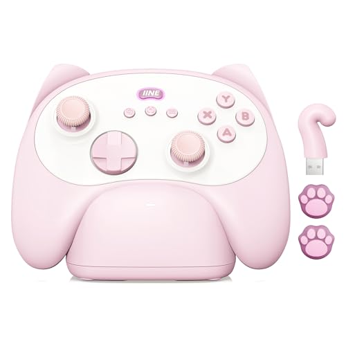 IINE Wireless Controller with Charging Dock – for PC, Switch, Android, iOS, Wireless & Wired Gamepad with Macro, Turbo, 6-Axis Motion, Rumble, Headphone Jack, Ergonomic Controller for Small Hands (Pink) - color: Pink